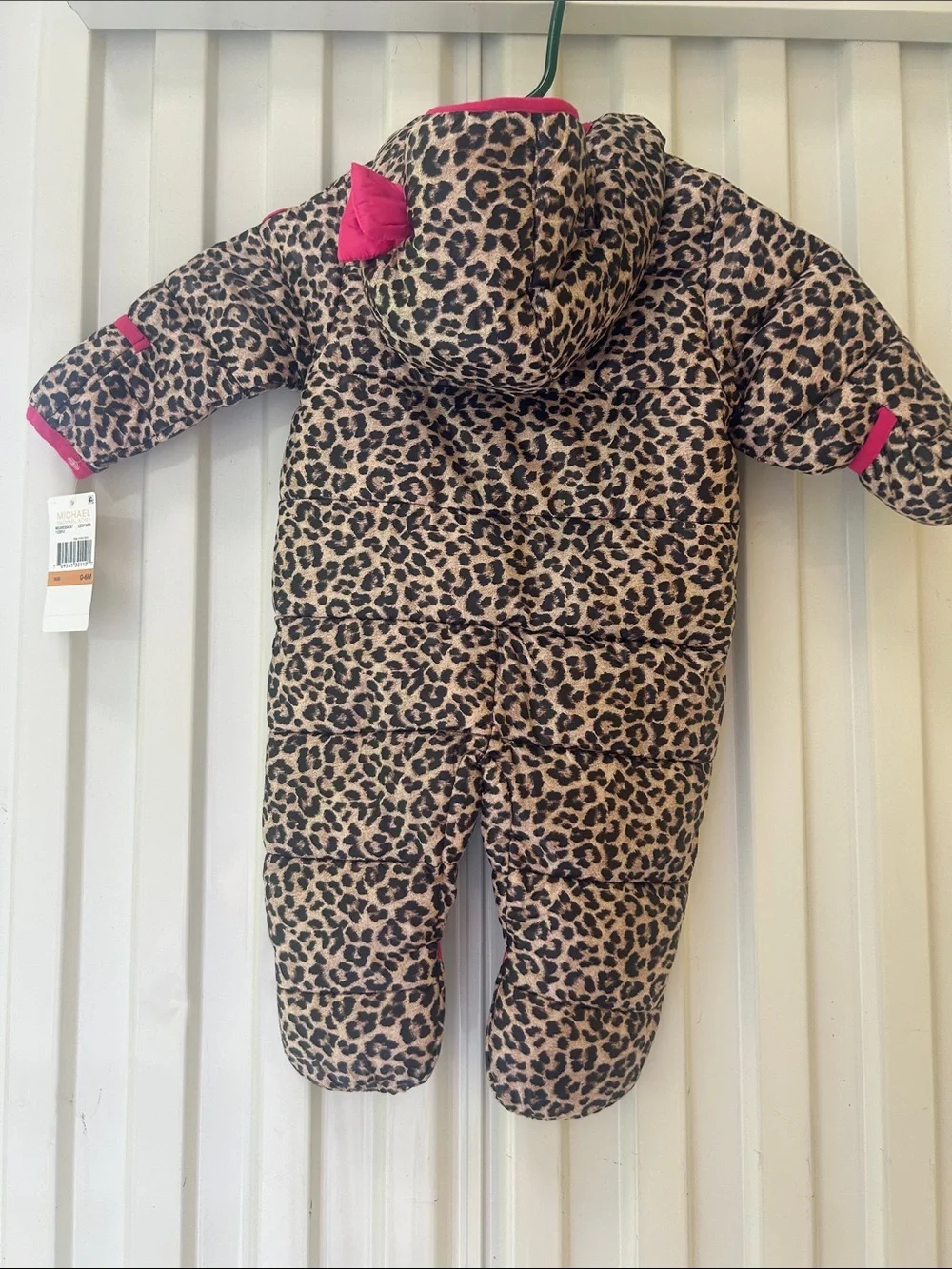 MICHAEL Michael Kors Leopard-Print Puffer One-Piece Pink Trim 0-6 M NWT